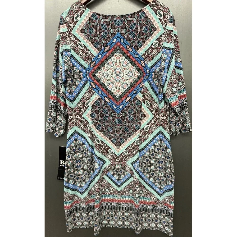 Be Chetta B Dress 16 Black Coral Stretch Knee Boho Mandala‎ Geometric New - Picture 4 of 10